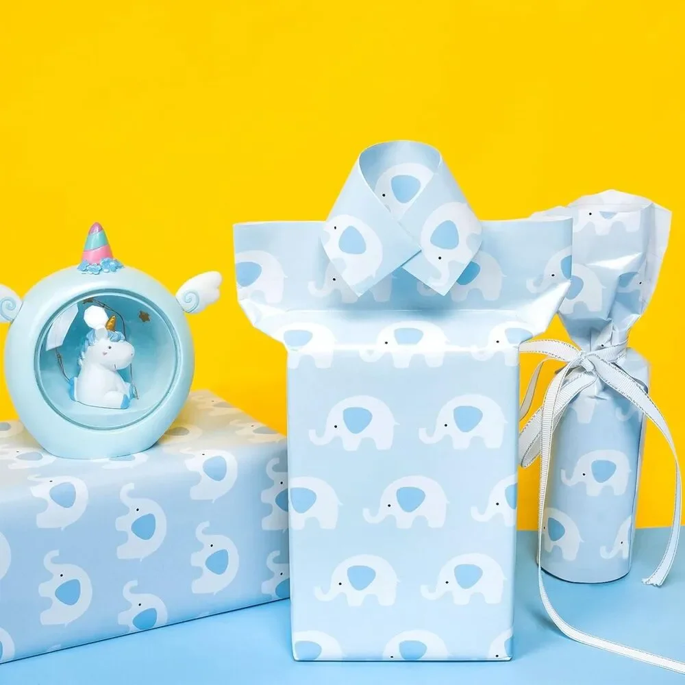 WRAPAHOLIC Wrapping Paper Blue Elephant Baby Shower, Birthday, Party 30